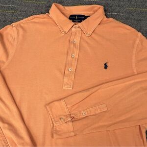 Ralph Lauren Featherweight Mesh 1/4 Button LS Shirt Men's XL Orange Peach